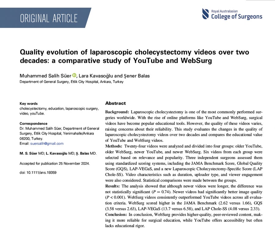 Laparoscopic cholecystectomy videos — YouTube vs WebSurg